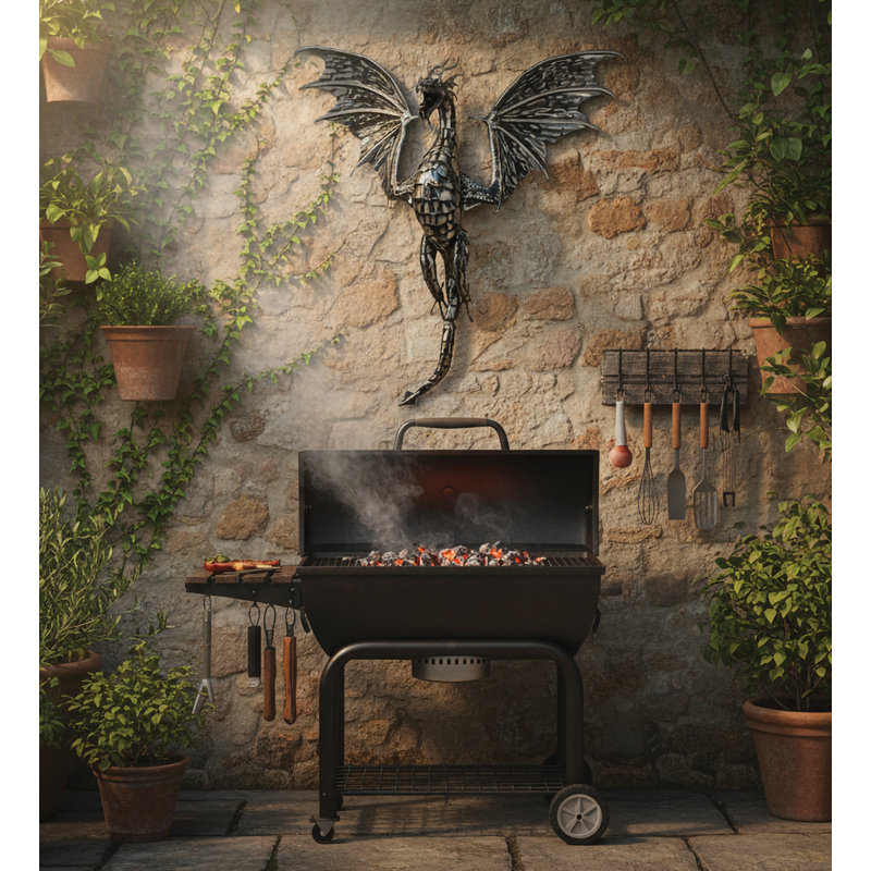 The Twillery Co.® 35 Inch Dragon Wall Decor Metal Outdoor Wall